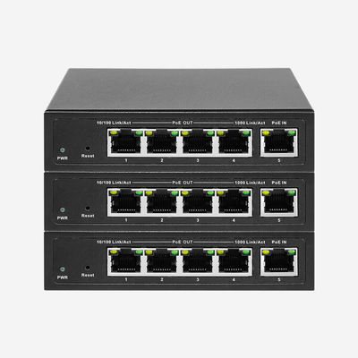 Port Trunking, 5 × 10/100/1000Mbps RJ45-poorten Onbeheerde PoE-switch met 60W PoE-uitgangsvermogen